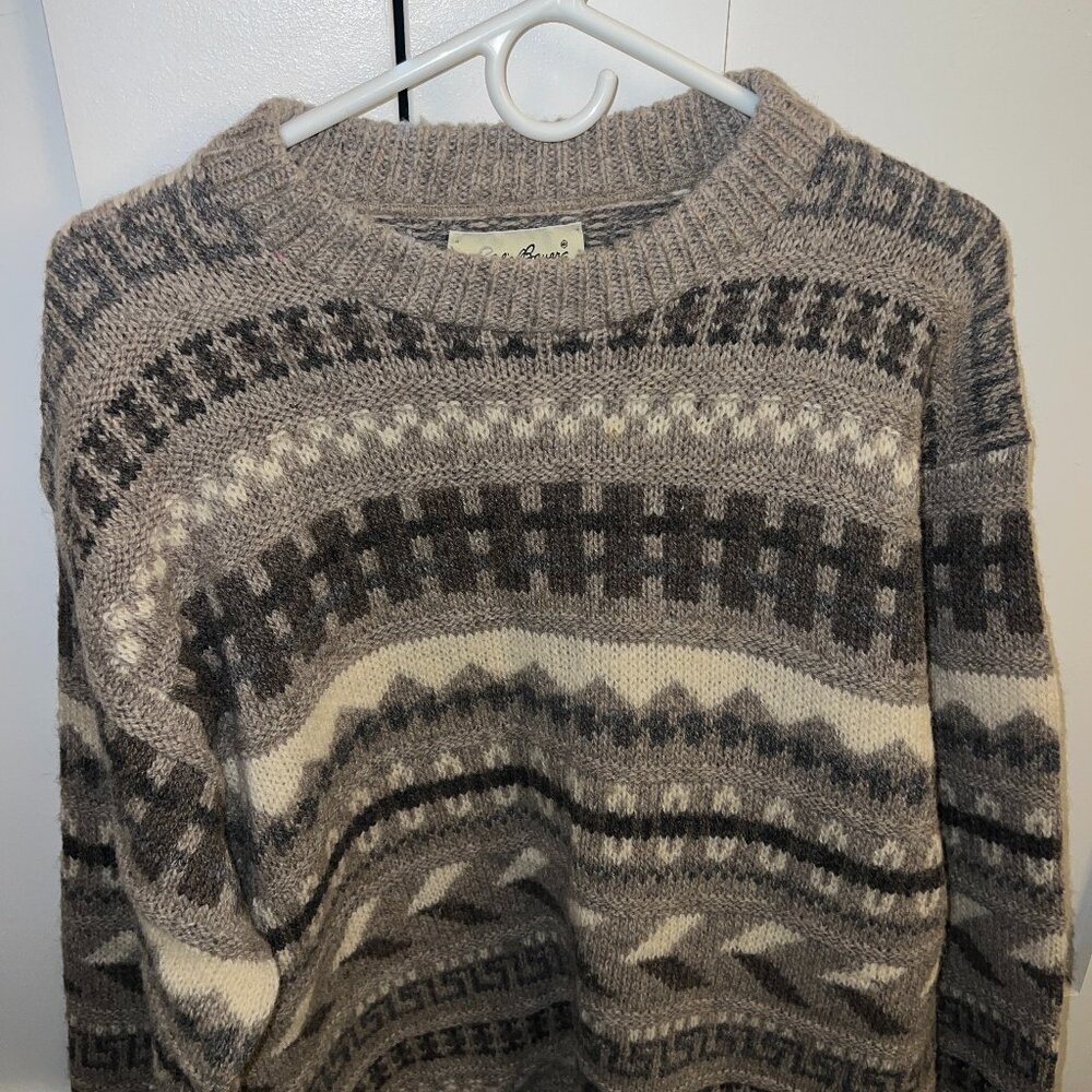 Eddie Bauer Men's Grey and Khaki Sweater